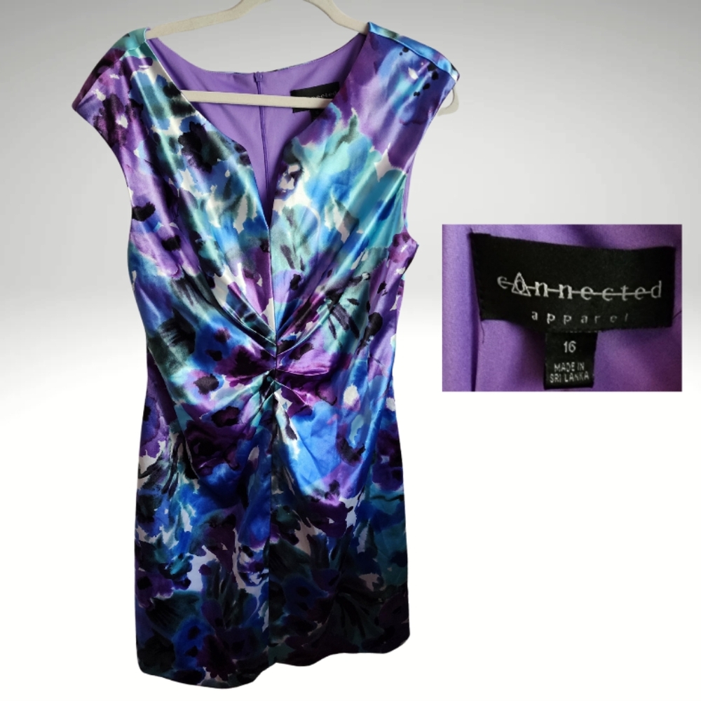 🌺🏵🌸🌼Connected sleeveless twist front dress. Watercolor pattern, sz 16